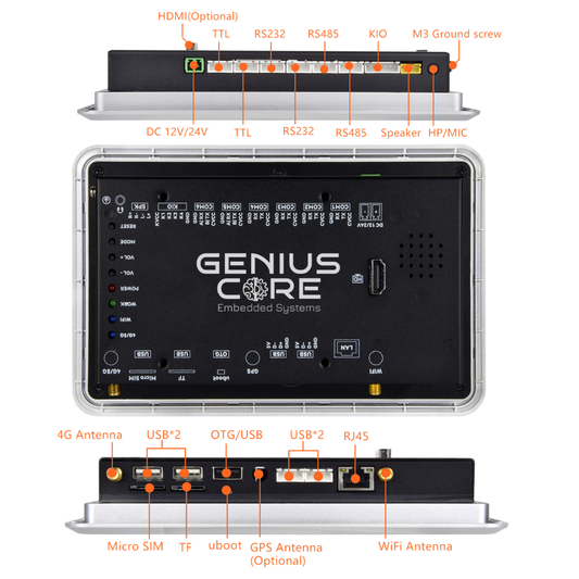 7" inch RK3568 2x INT SPK All in One HMI Android Panel PC, ControlHUB Series, IPS LCD, ABS Larger Frame