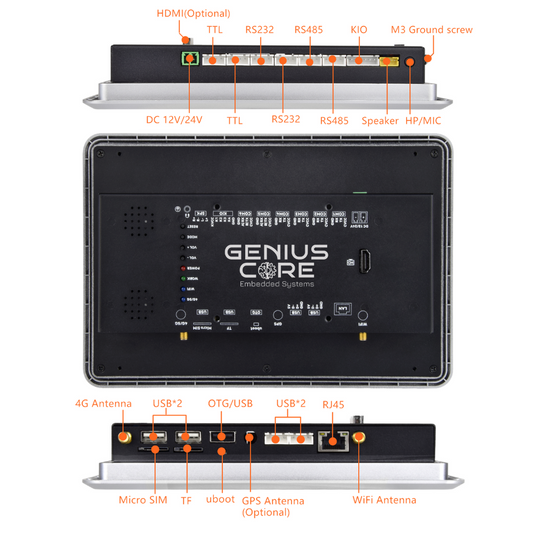 10.1" inch A133P 2x INT SPK All in One HMI Android Panel PC, ControlHUB Series, IPS LCD, ABS Larger Frame
