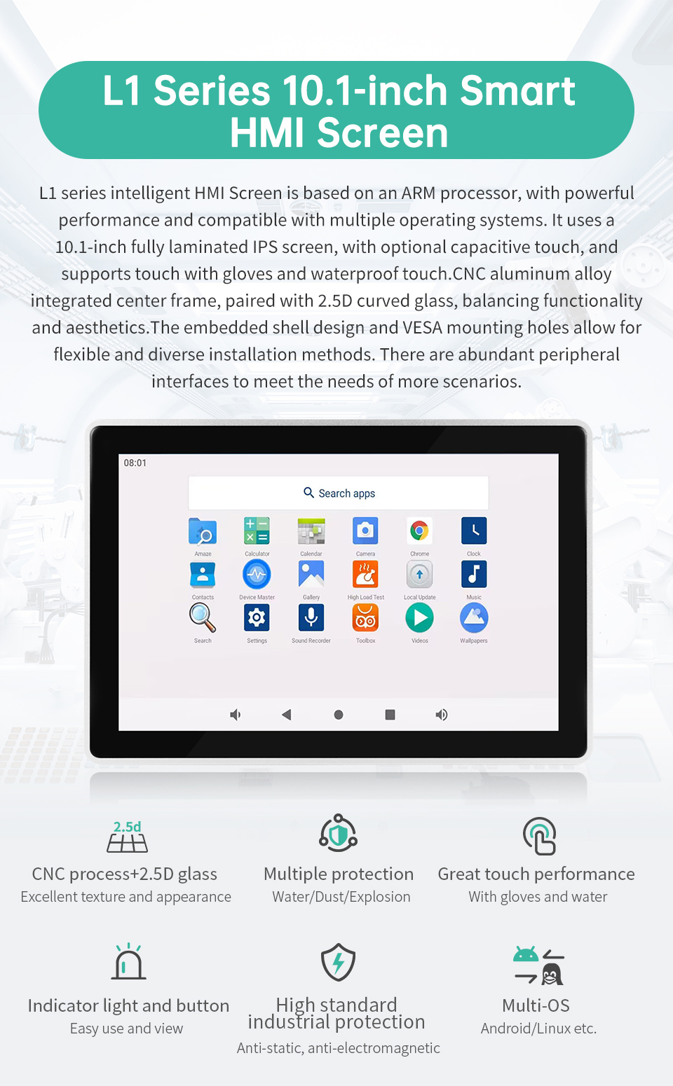 FlexCOM Control Hub Aluminum 10.1" inch IPS All in One HMI Android Panel PC RK3568 2GB RAM 16GB ROM CANBUS RS485 Supported