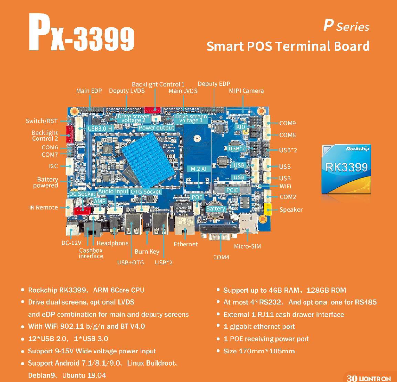 LIONTRON PX-3399 Smart POS Terminal Motherboard