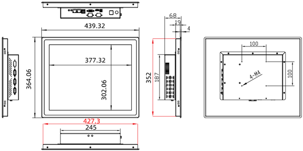 19" inch Industrial Flat Panel PC Windows i3 8GB DDR4 128GB All In One PC with Capacitive Touch – Mount Type C - 2