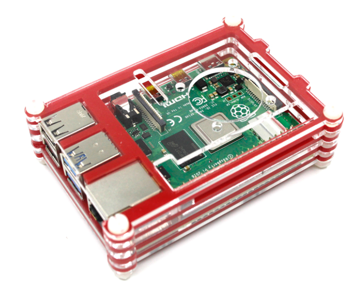Raspberry Pi 4B Acrylic Cluster Case Heat Sink + Fan Red